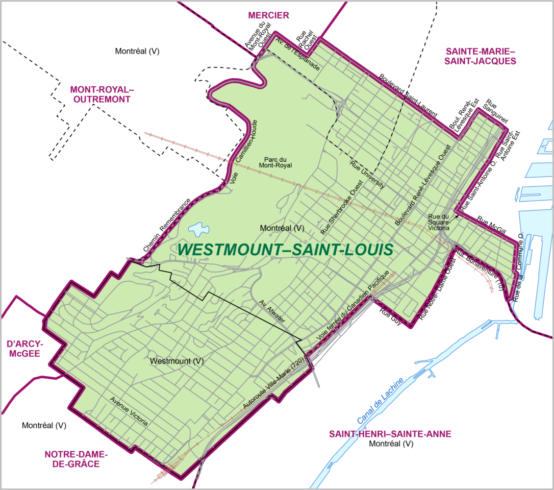 carte montrant les limites de la circonscription de Westmount-St Louis