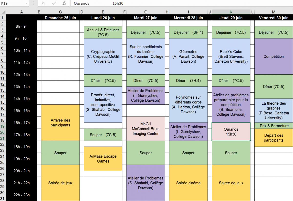 Horaire – Mathematics